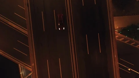 Aerial top view of highway interchange at night. Aerial top view of road Stock-Footage 111449579
