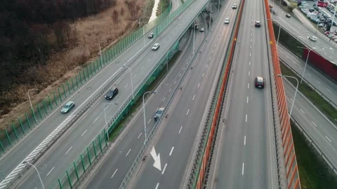 Aerial top view highway interchange with overpasses and multilane roads 스톡 동영상 331724181