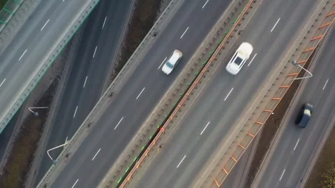 Aerial top view highway interchange with overpasses and multilane roads 스톡 동영상 331724201