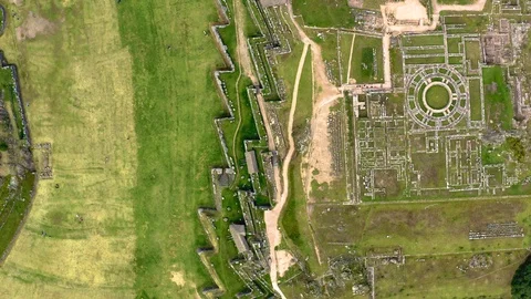 Aerial top view of the inca ruins of Sacsayhuaman in Cusco, Peru. Stock Footage