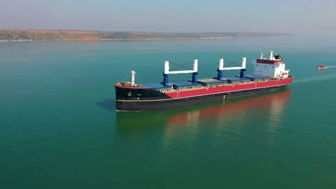 Aerial top view large cargo vessel ships under drone. Huge marine craft shipping Stock-Footage 167135237