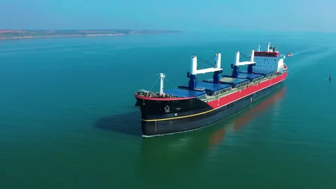 Aerial top view large cargo vessel ships under drone. Huge marine craft shipping Video stock 167212223
