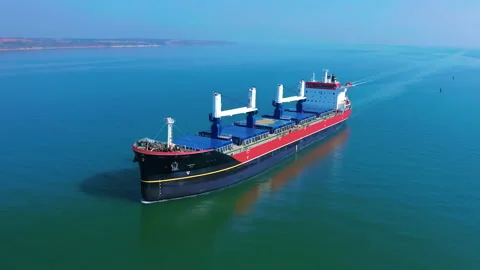 Aerial top view large cargo vessel ships under drone. Huge marine craft shipping Stock Footage 167304708