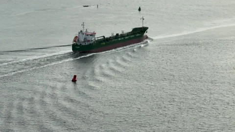 Aerial Top View Large Cargo Vessel Ships Under Drone. Huge Marine Craft Shipping Video stock 218448247