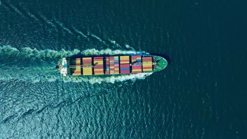 Aerial top view large cargo vessel ships... | Stock Video | Pond5