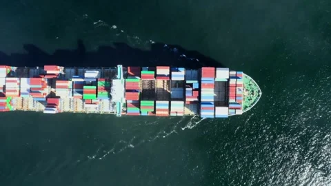 Aerial top view large cargo ships under drone.Freight ship full of Stock Footage 336446305
