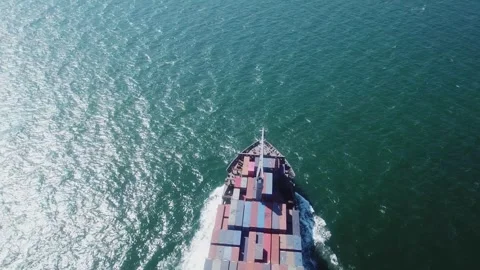 Aerial top view large cargo ships under drone.Freight ship full of Stock-Footage 336446394
