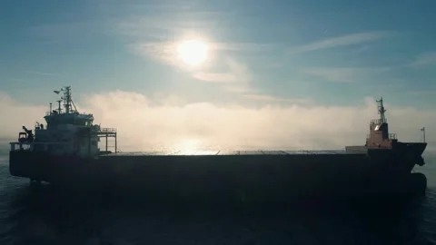 Aerial top view large cargo ships under drone.Freight ship full of Stock-Footage 336446397