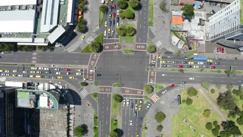 Aerial top view of a large crossing of two main streets in a large city Stock Footage 155309074