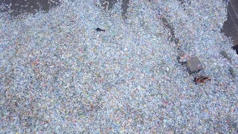 Aerial top view  large garbage pile Stock Footage 92665288