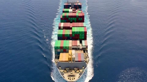 Aerial top view of a loaded container cargo vessel Video stock 158749206