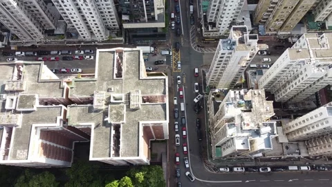 Aerial top view of massive public apartments, Sham Shui Po, Hong Kong Stock-Footage 233850889