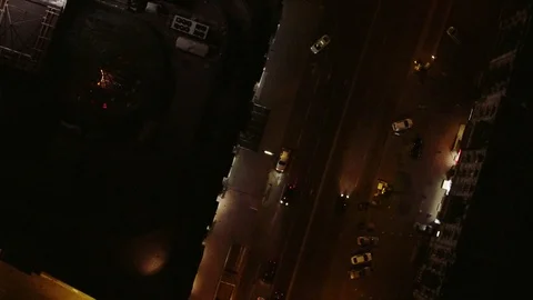 Aerial top view night city, night city life, cars. Night city lights Stock Footage
