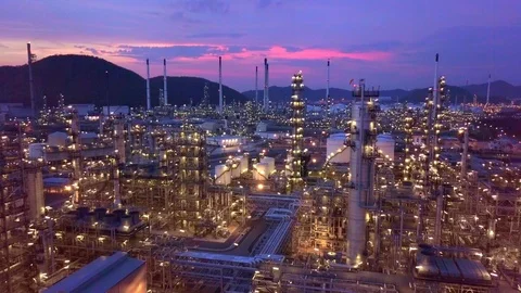 Aerial top view oil refinery plant, refinery factory, refinery industry. Stock Footage