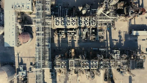 Aerial top view of oil refinery , industrial zone, oil and gas pipelines Stock Footage 137617076