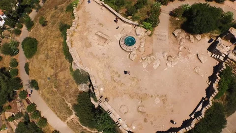 Aerial top view of an old architectural building with tourists on the castle. Stock-Footage 88624316