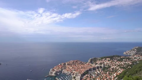 Aerial top view on the old city of Dubrovnik, from the observation deck on the Stock Footage