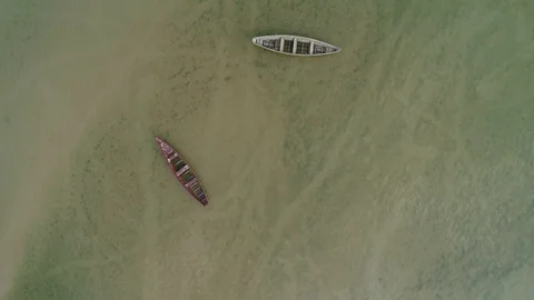 Aerial top view of old wooden boat in th... | Stock Video | Pond5