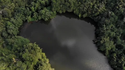 Aerial top view over river on spring season with mountain green jungle Stock Footage 107459239