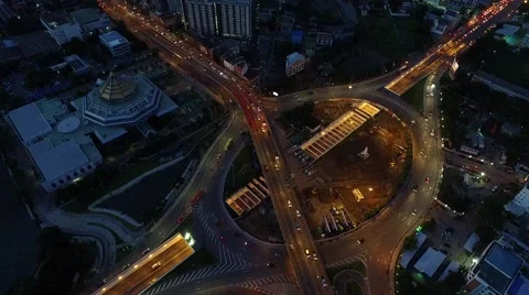 Aerial top view over roundabout traffic circle car moving in Bangkok Thailand Stock Footage 68358518