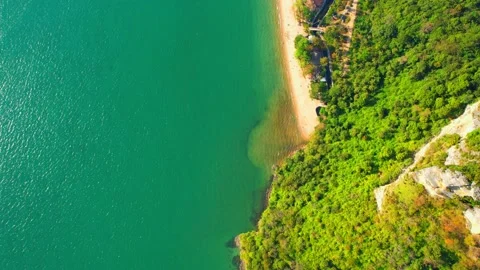Aerial top view over sandy shore in tropical sea Video stock 231450628