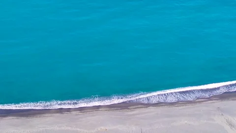 Aerial Top View Over Sandy Beach. Turquoise Sea on Calabria Beach.  Stock Footage 243186220