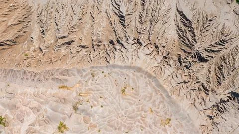 Aerial top view Patterns surface on the earth's, Left by water Stock Photos