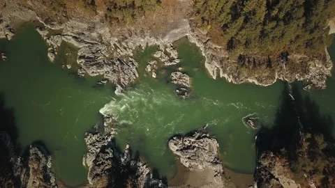 Aerial top view of the powerful flow of the mountain green river Katun. Chemal Stock Footage 149475710