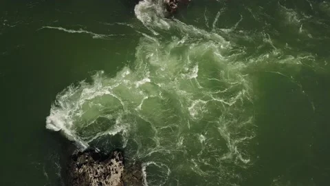 Aerial top view of the powerful flow of the mountain green river Katun. Chemal Stock Footage 149475997
