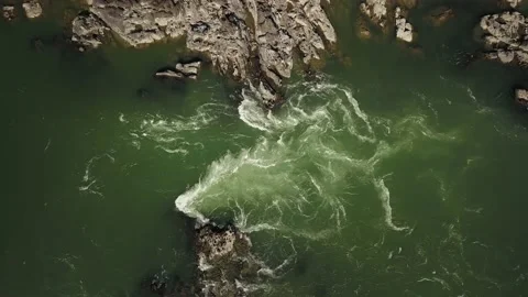 Aerial top view of the powerful flow of the mountain green river Katun. Chemal Stock Footage 149476083