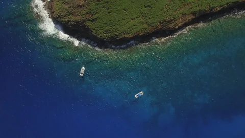 Aerial Top View Push In Two Boats Anchored Stock Footage 95855106