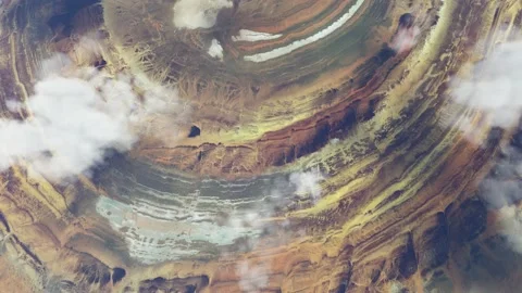 Aerial top view of the Richat Structure, Mauritania, in the Sahara desert Stock Footage 203761314