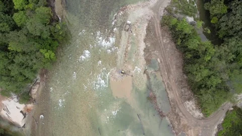 Aerial Top View of River Flowing Through Forest in Anini Video stock 331063546