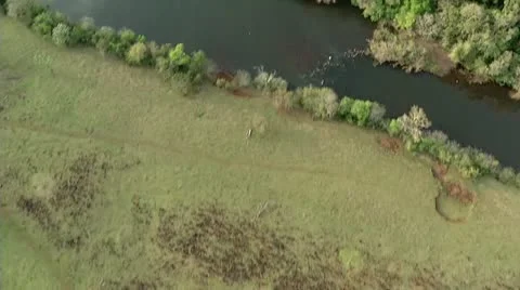 Aerial top view of river, forest and agricultural area Stock Footage 12013507