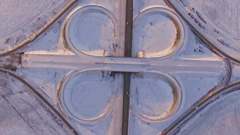 AERIAL: Top view of road junction under construction. Stock Footage 87011437