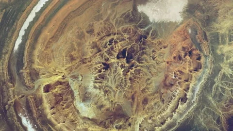 Aerial top view rotating over the Richat Structure, Mauritania. Video stock 203761310