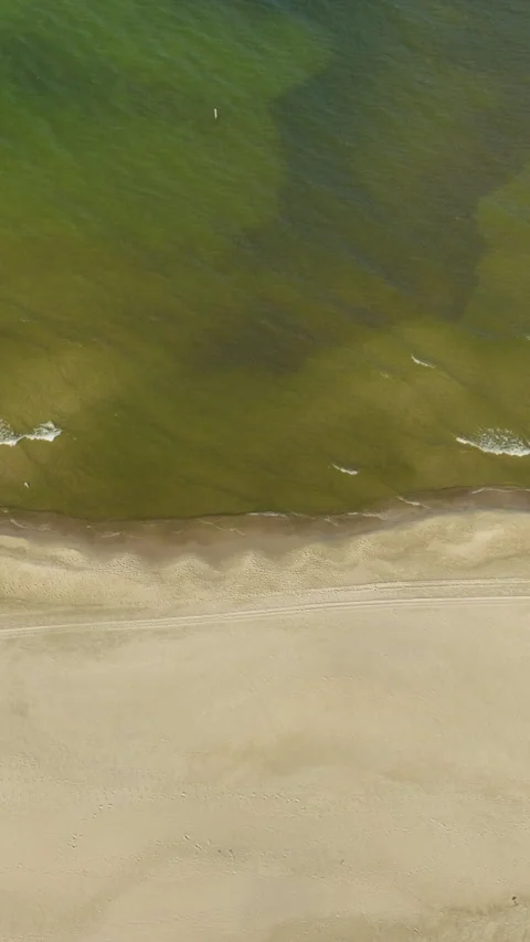 Aerial Top View Of Sandy Beach And Baltic Sea In Kuznica Stock Footage 342250803