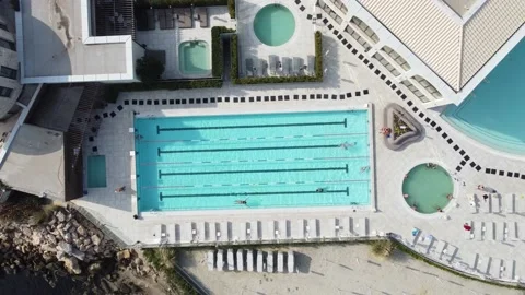 Aerial top view of several pools in the spa center Stock Footage 170830681