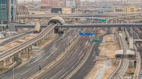 Aerial top view to Sheikh Zayed road near Dubai Marina and JLT, Dubai. Stockbeeldmateriaal 117241280