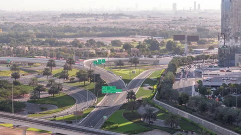 Aerial top view to Sheikh Zayed road near Dubai Marina and JLT timelapse, Dubai. Stockbeeldmateriaal 133057783