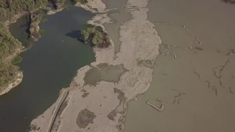 Aerial top view shot. Climate change and drought land, water crisis and globa Stock Footage 122995015