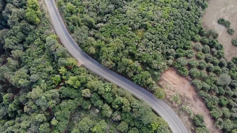 Aerial top view of sky road over top of mountain green jungle Stock Footage 106935582
