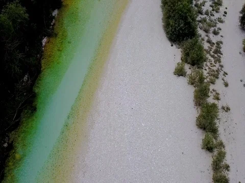 Aerial top view of Soca river bank Stock Footage 80644455