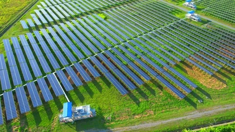 Aerial Top View of Solar Farm. 4k drone footage. Stock Footage