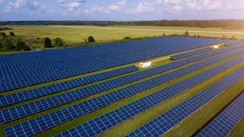 Aerial top view of a solar pannels power plant. Renewable energy concept Stock Illustration