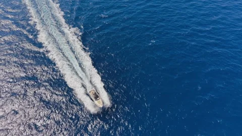 Aerial Top View Speedboat Sharp Turn Mediterranean Sea Capri Italy Stock Footage 337874508