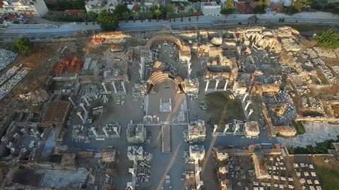 Aerial top view of St. John Basilica ruins. Ephesus. Turkey. DJI-0303-08 Vídeo Stock 102498620
