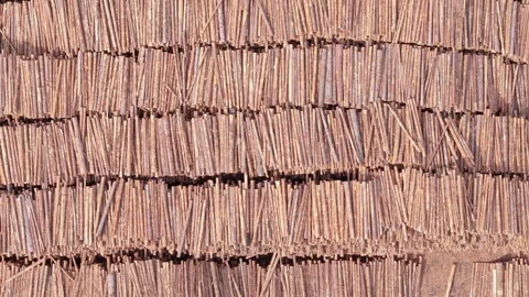 Aerial top view of stacked logs at a timber yard for sustainable forestry, wood Stock Footage 345225295