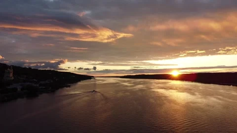Aerial Top View Sunset on a river Stock-Footage 220142166