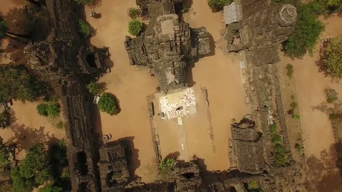 Aerial top of view of Ta Prohm Temple - Angkor, Cambodia Stock Footage 83534275